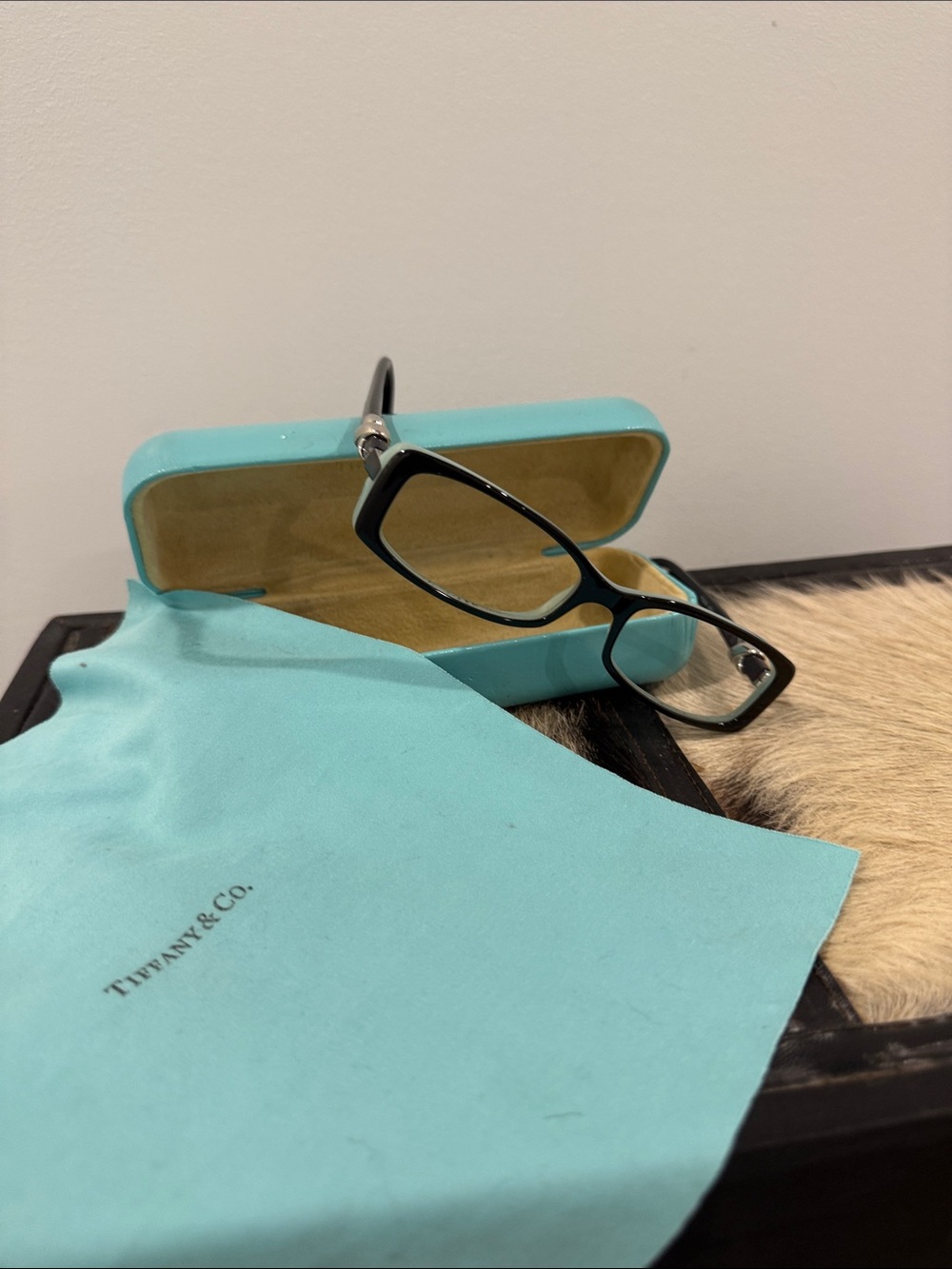 Authentic Tiffany & Co. Blue Eyeglass Case with Matching Microfiber Cloth